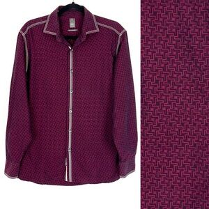 IKE New York Mens Shirt Casual Button Down Long Sleeve Burgundy Medium